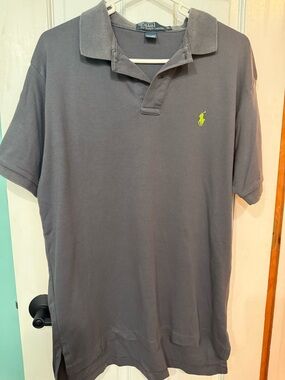 Ralph Lauren Men’s Gray Polo with Neon Yellow Logo -Medium